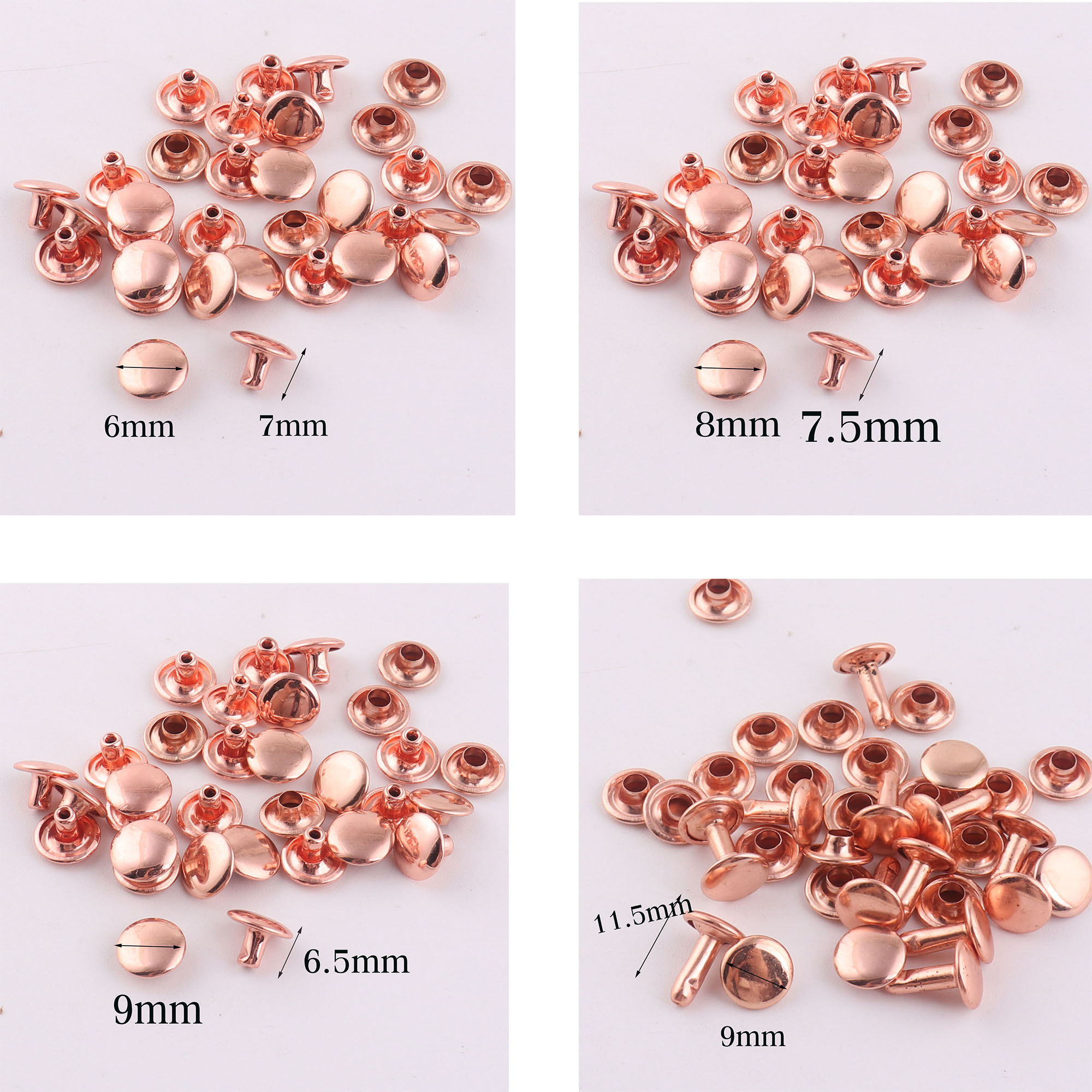 Snap Fastener Set - 100 ชุดหมวกคู่ Rivets,Rose Gold รอบ Rivets